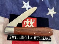 Vintage J A Henckels Equal End Single Blade Knife w/ Cutter -Wood? Handles -NOS