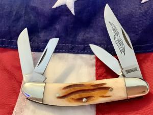 Vintage Parker Cut Co. 4 Blade Sowbelly Stockman Knife w/ Great 2nd Cut Bone Stag Handles - NOS