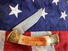Vint Parker IMAI K-115 Large Lockback Hunter Knife w/ Moose Blade Etching -Orig Sheath & Box -NOS