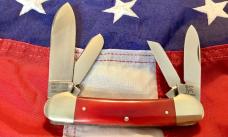 Bulldog Knife 4 Blade Canoe w/ Red Bone Handles & Frost Blade Etch -NOS