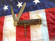 Vintage J A Henckels 2 Blade Multi Blade/Tool Knife w/ Corkscrew & Great Stag Handles