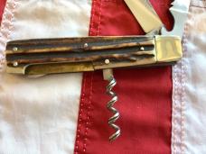 Vintage J A Henckels 2 Blade Multi Blade/Tool Knife w/ Corkscrew & Great Stag Handles