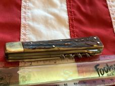 Vintage J A Henckels 2 Blade Multi Blade/Tool Knife w/ Corkscrew & Great Stag Handles
