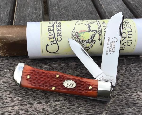 Great Eastern Cutlery 73 Cripple Creek 2009 Square End Scout Trapper Orange Peach Seed Jig Bone Great Eastern Cutlery 73 Cripple Creek 2009 Square End Scout Trapper Orange Peach Seed Jig Bone