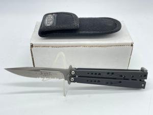 2002 MICROTECH Dragonfly Serrated Butterfly Knife w/ Sheath (#167) w/ OMP Box