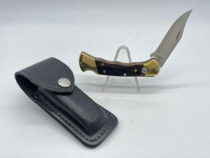 BUCK CUSTOM USA 112 Wood Automatic Folding Lockback Ranger w/ Sheath