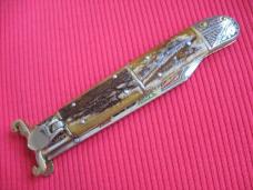 Vintage Spanish Large Size Engraved Shell Puller Leverlock Switchblade Knife                