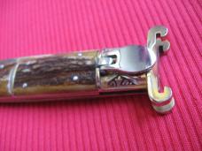 Vintage Spanish Large Size Engraved Shell Puller Leverlock Switchblade Knife                
