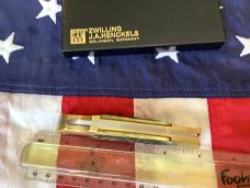 J A Henckels Folding Hunter Pocket Knife w/ Green Pick Bone Handles -NOS +Orig Box