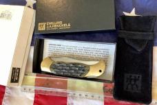 J A Henckels Folding Hunter Pocket Knife w/ Green Pick Bone Handles -NOS +Orig Box