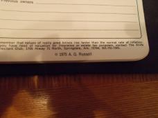 1975 A.G. Russell Inventory Log for Knives & Guns 