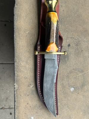 Case Damascus Kodiak Knife Stag Handle with Sheath Low Serial