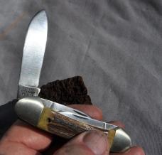 Parker Frost Wostenholm 3 Blade Canoe UK Made Early 70's Mint Tarnish Thick Gnarly Stag!