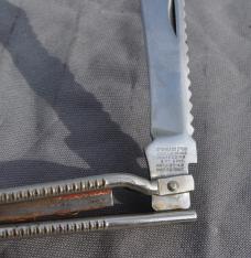 George Schrade Wire frame Knife Pat. 1-27-42 Used Tight Good Snap Tarnish Some Mirror Polish