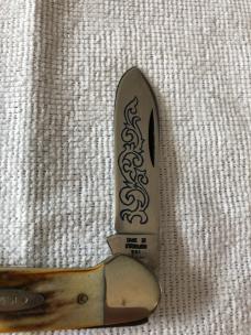 Case XX Canoe Knife USA 52131 HP SSP 3-DOT 1977 Blue Scroll Stag #11-10-25-03