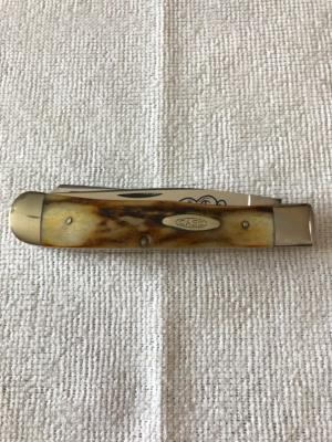 Case XX Trapper Knife USA 5254 SSP 3-DOT 1977 Blue Scroll Stag #11-10-25-04