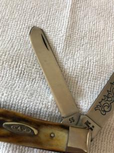 Case XX Trapper Knife USA 5254 SSP 3-DOT 1977 Blue Scroll Stag #11-10-25-04