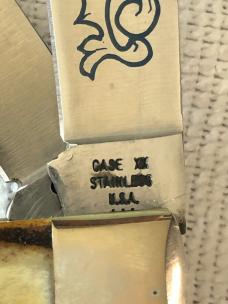 Case XX Trapper Knife USA 5254 SSP 3-DOT 1977 Blue Scroll Stag #11-10-25-04
