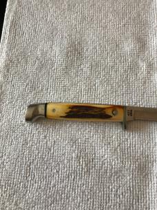 Case XX Fixed Blade Knife USA MF5 SSP 3-DOT 1977 Blue Scroll Stag #11-25-08