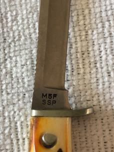Case XX Fixed Blade Knife USA MF5 SSP 3-DOT 1977 Blue Scroll Stag #11-25-08