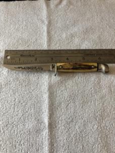 Case XX Fixed Blade Knife USA MF5 SSP 3-DOT 1977 Blue Scroll Stag #11-25-08