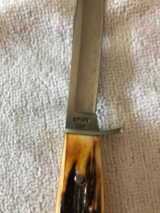Case XX Fixed Blade Knife USA 5FINN SSP 3-DOT 1977 Blue Scroll Stag #11-25-09