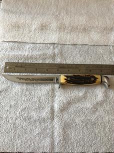 Case XX Fixed Blade Knife USA 516-5 SSP 3-DOT 1977 Blue Scroll Stag #11-25-10