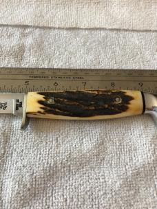 Case XX Fixed Blade Knife USA 516-5 SSP 3-DOT 1977 Blue Scroll Stag #11-25-10