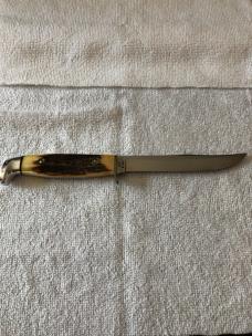 Case XX Fixed Blade Knife USA 516-5 SSP 3-DOT 1977 Blue Scroll Stag #11-25-10