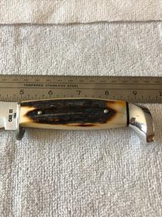 Case XX Fixed Blade Knife USA 523-5 SSP 3-DOT 1977 Blue Scroll Stag #11-25-11