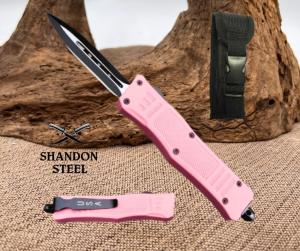 Pink OTF Knife Spear Point, Double Edged Blade MOTF11-PK
