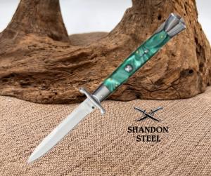 MILANO 10" SWINGUARD GREEN SWIRL AUTOMATIC KNIFE (4.2" POLISH)