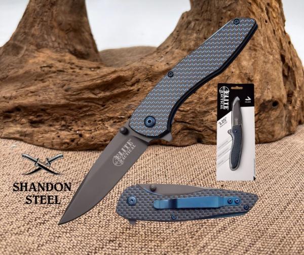 Elite Tactical Folding Pocket Knife ET-1014 Carbon Fiber Handle DropPoint Blade Elite Tactical Folding Pocket Knife ET-1014 Carbon Fiber Handle DropPoint Blade