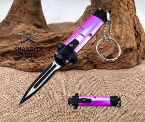 Mini Purple Key Chain OTF Knife Double Edge Blade T99SP-PR
