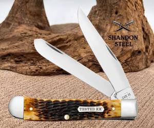 Case XX USA Burnt Amber Bone Rogers Jig 2 Blade Trapper 6254 Pocketknife - 51390