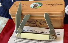 Bear & Son Stockman w/ Sweet Ivory Handles in Orig Tin +Paper work -NOS