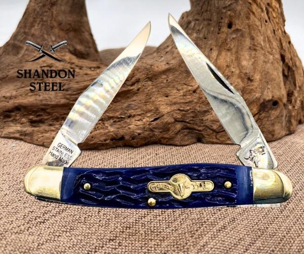 GERMAN BULL TRADITIONAL 2 BLADE POCKET KNIFE MUSKRAT BLUE PICK BONE GB-108BLPB GERMAN BULL TRADITIONAL 2 BLADE POCKET KNIFE MUSKRAT BLUE PICK BONE GB-108BLPB