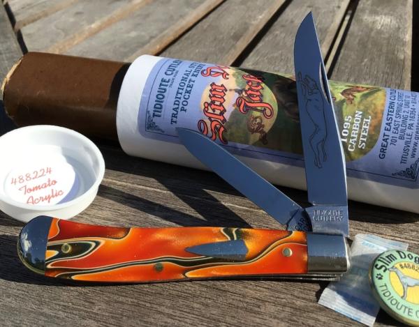 Great Eastern Cutlery 488224 Slim Dog Jack Tomato Acrylic 2 Blade Trapper Great Eastern Cutlery 488224 Slim Dog Jack Tomato Acrylic 2 Blade Trapper