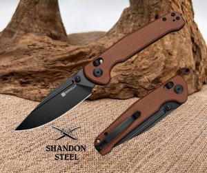 SENCUT Glenspar 3.45" Black 9Cr18MoV Blade Brown Canvas Micarta Handle S25046-3 