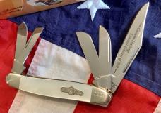 Bear & Son 5 Blade Stockman w/ Flashy Mother of Pearl Handles in Orig Tin -NOS