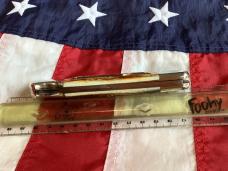 J A Henckels Lg approx 5” Folding Hunter with Nice Stag Handles +Orig Sheath