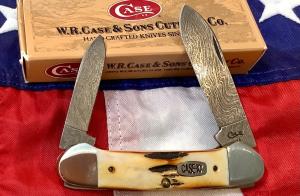 Case xx 1996 Canoe (52131D) w/ Damascus Blades & Great Wide Stag Handles -NOS & M/NM
