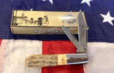 Russell (Green River Works) Barlow Pocket Knife w/ Fat Stag Handles & Blade Etch - NOS