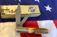 Russell (Green River Works) Barlow Pocket Knife w/ Fat Stag Handles & Blade Etch - NOS