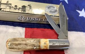 Russell (Green River Works) Barlow Pocket Knife w/ Fat Stag Handles & Blade Etch - NOS