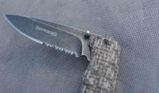 Browning Model 6512 Burlap Micarta Greenish Mint 1/2 Serrated Stone Washed Blade Pocket Clip 