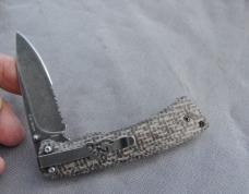 Browning Model 6512 Burlap Micarta Greenish Mint 1/2 Serrated Stone Washed Blade Pocket Clip 