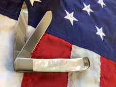 Bear & Son 4 1/2” Trapper w/ Flashy Mother of Pearl Handles in Orig Tin -NOS