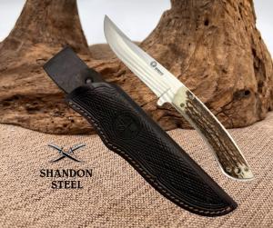 BOKER ARBOLITO HUNTER STAG FIXED BLADE KNIFE  STAG HANDLE LEATHER SHEATH (5)