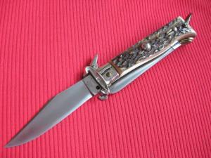 Vintage Italian LEPRE Shell Puller Fulcrum Stag Switchblade Knife
